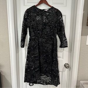 Nanette Lepore Black Sheath Dress 3/4 Sleeve Crew Neck